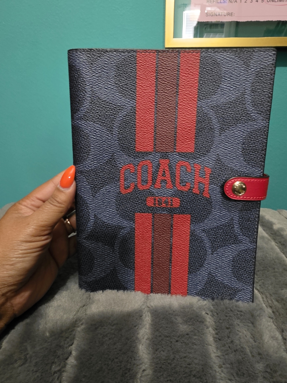 COACH Signature Stripe Notebook Varsity Navy & Red